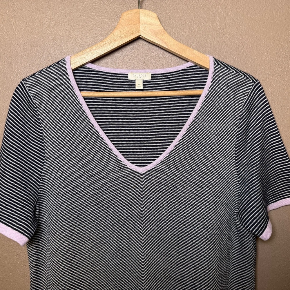 Talbots Womens Size Medium Short Sleeve Knit Striped Shirt 100% Cotton Feminine - Picture 2 of 13